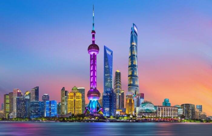 Night View Of Skyscrapers In Shanghai Lujiazui