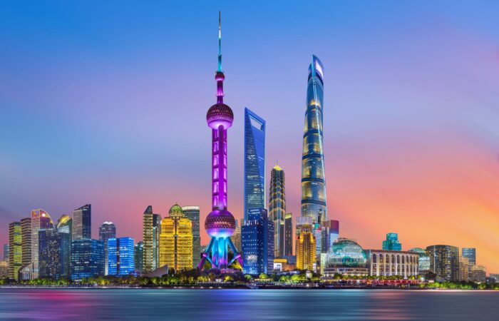 Night View Of Skyscrapers In Shanghai Lujiazui